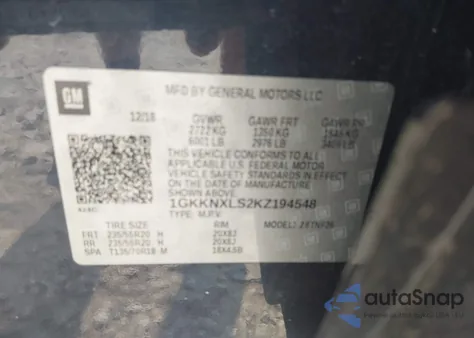 2019 GMC Acadia Denali z USA, uszkodzony, nr VIN 1GKKNXLS2KZ194548